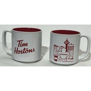 Tim Hortons Traveler's Collection Voyageur NIAGARA Set of 2 Coffee Mugs 2019 HTF